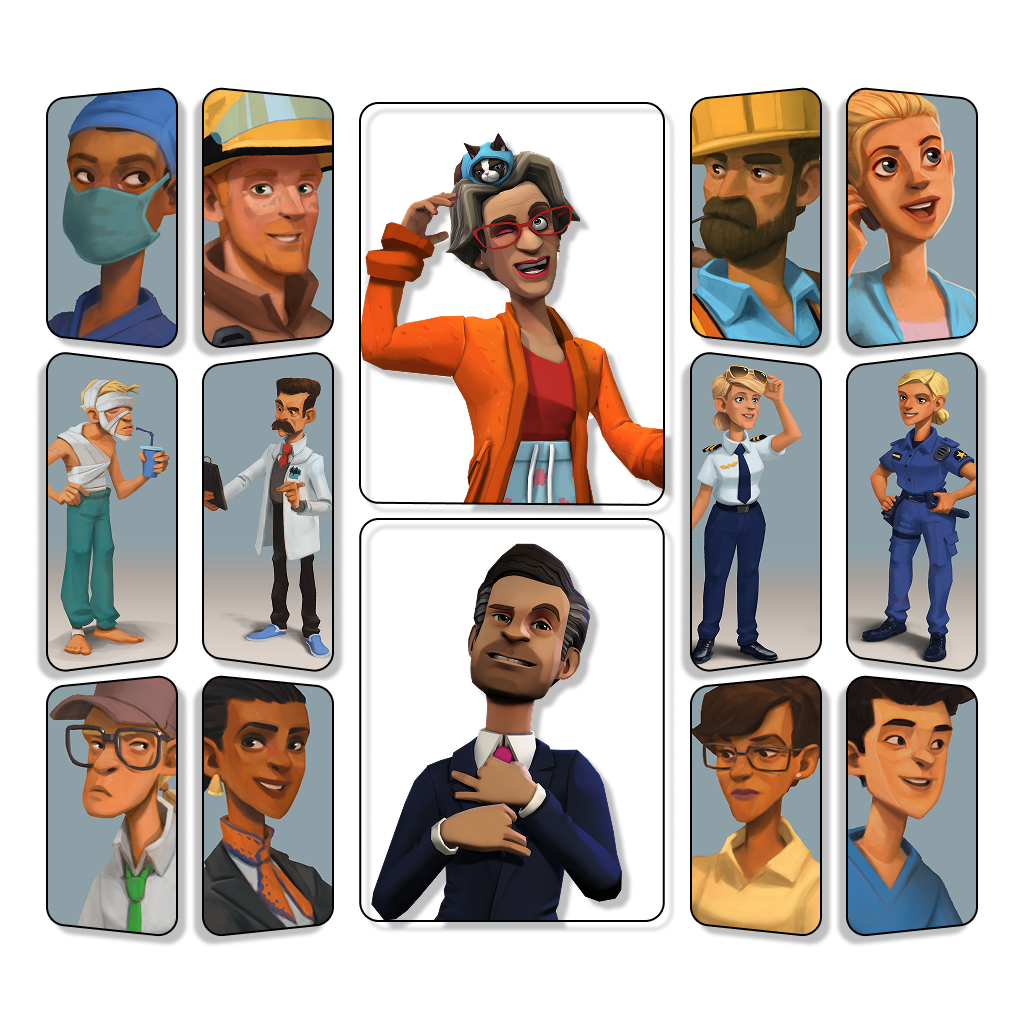 A collage of stylized actors.