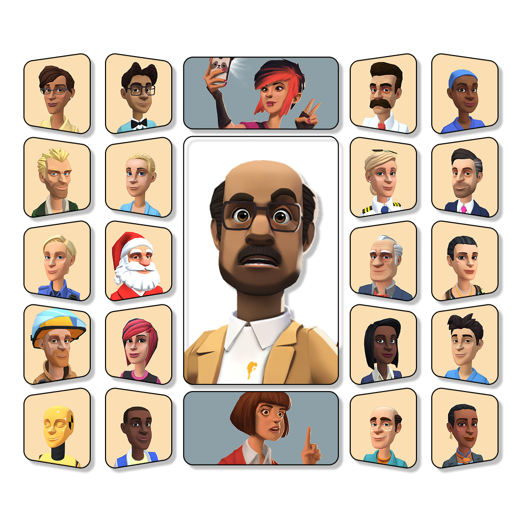 A collage of stylized actors.