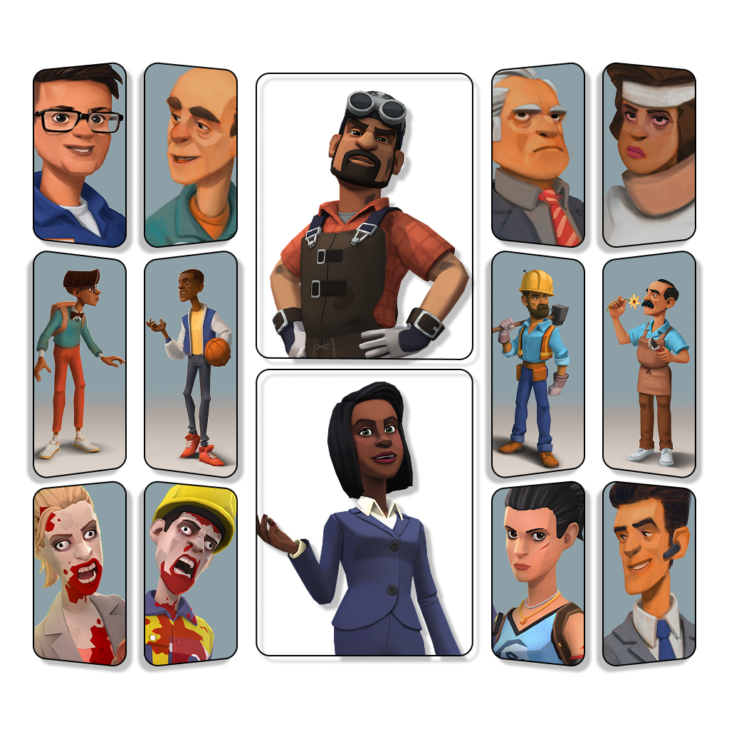 A collage of stylized actors.